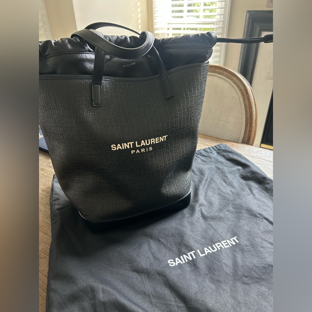 Saint Laurent Black Raffia Teddy Shopping Bag